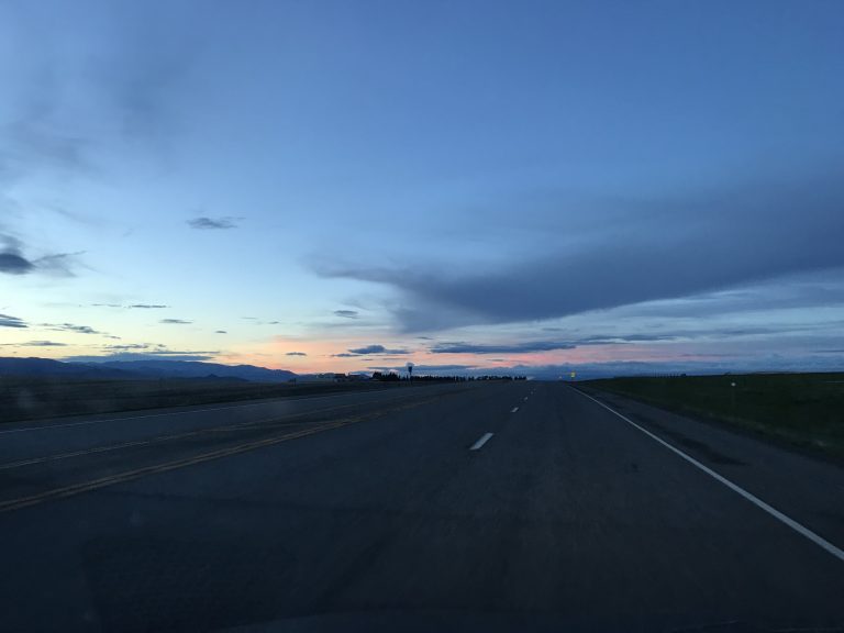 Driving after sunset in Montana