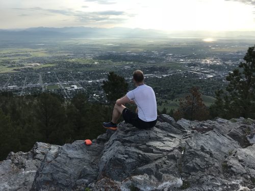 Enjoying the view at the top of the mountain