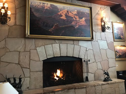Grand Canyon Hotel lobby fireplace