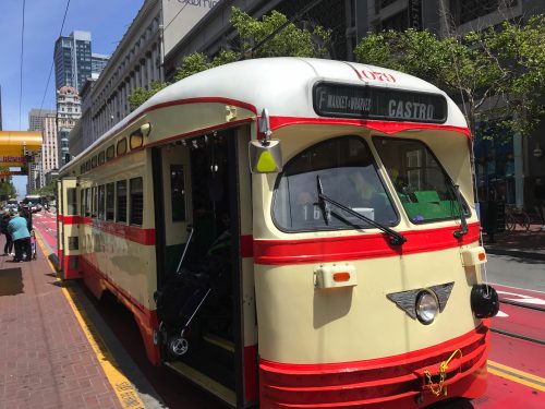 Taking the tram in San Francisco