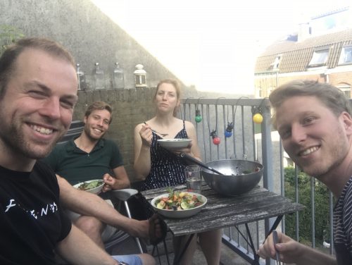 Dinner with neighbours on the balcony