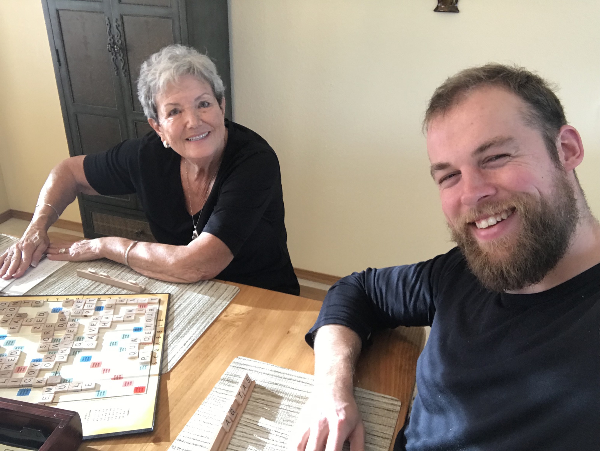 Playing Scrabble with my grandma as we always do